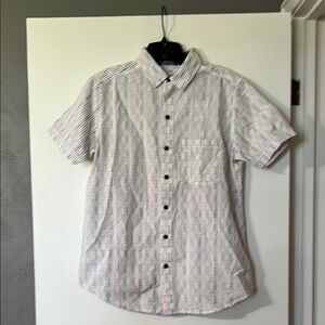 White and Blue Casual Button Down Shirt with Geometric Texture